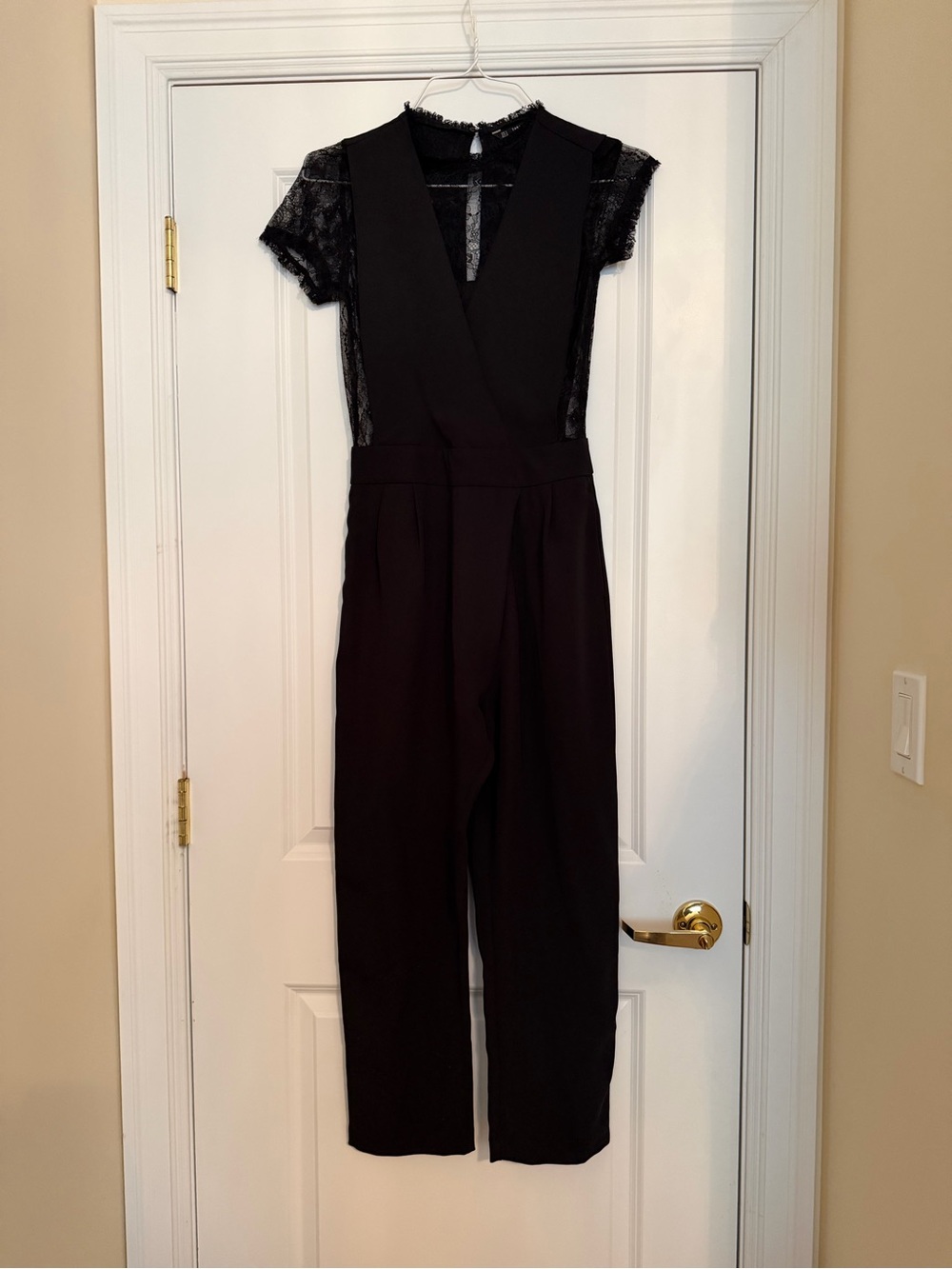 Zara Black Lace-Trim V-Neck Jumpsuit